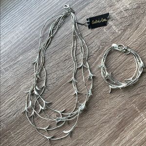 Silver leaves necklace and bracelet set